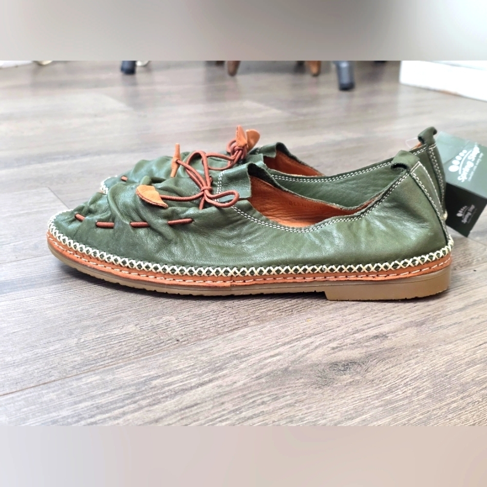 Spring Step Womens Berna Leather Green Brown Slip On's Flats